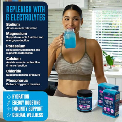 KEY NUTRIENTS Multivitamin Electrolytes Powder No Sugar – Blue Raspberry Hydration | Made in USA