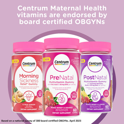 Centrum Morning Sickness Relief Gummies – Citrus Ginger, 60-Count, Gluten-Free
