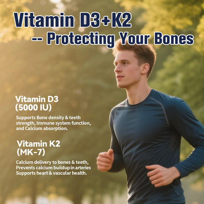 9-in-1 Magnesium Glycinate 500mg + Vitamin D3 5000 IU & K2 | 120 Softgels