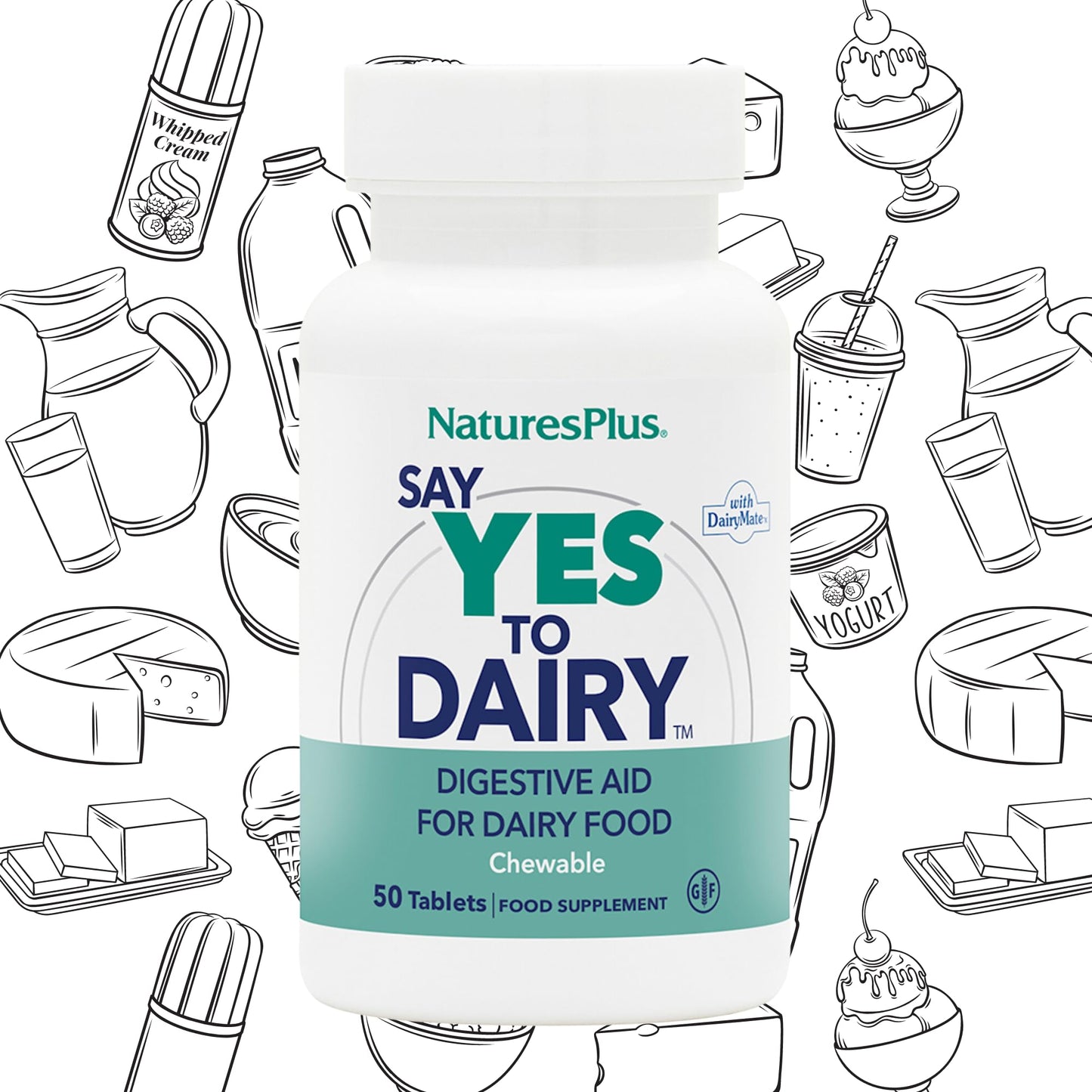 Natures Plus Say Yes to Dairy - 50 Chewable Lactase Enzyme Tablets