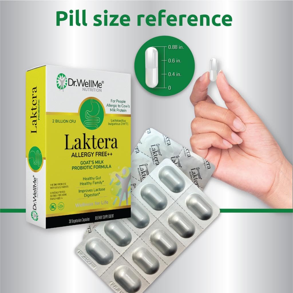 Dr. WellMe Laktera Allergy-Free Probiotics – 30 Caps, Goat Milk Formula, 12B CFU, Immune & Gut Health, Low Lactose, Gluten-Free