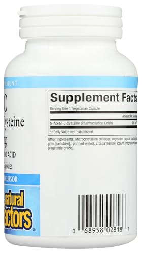 Natural Factors NAC 600 mg – N-Acetyl-L-Cysteine for Immune Support, Liver & Lung Health | 60 Veg Capsules