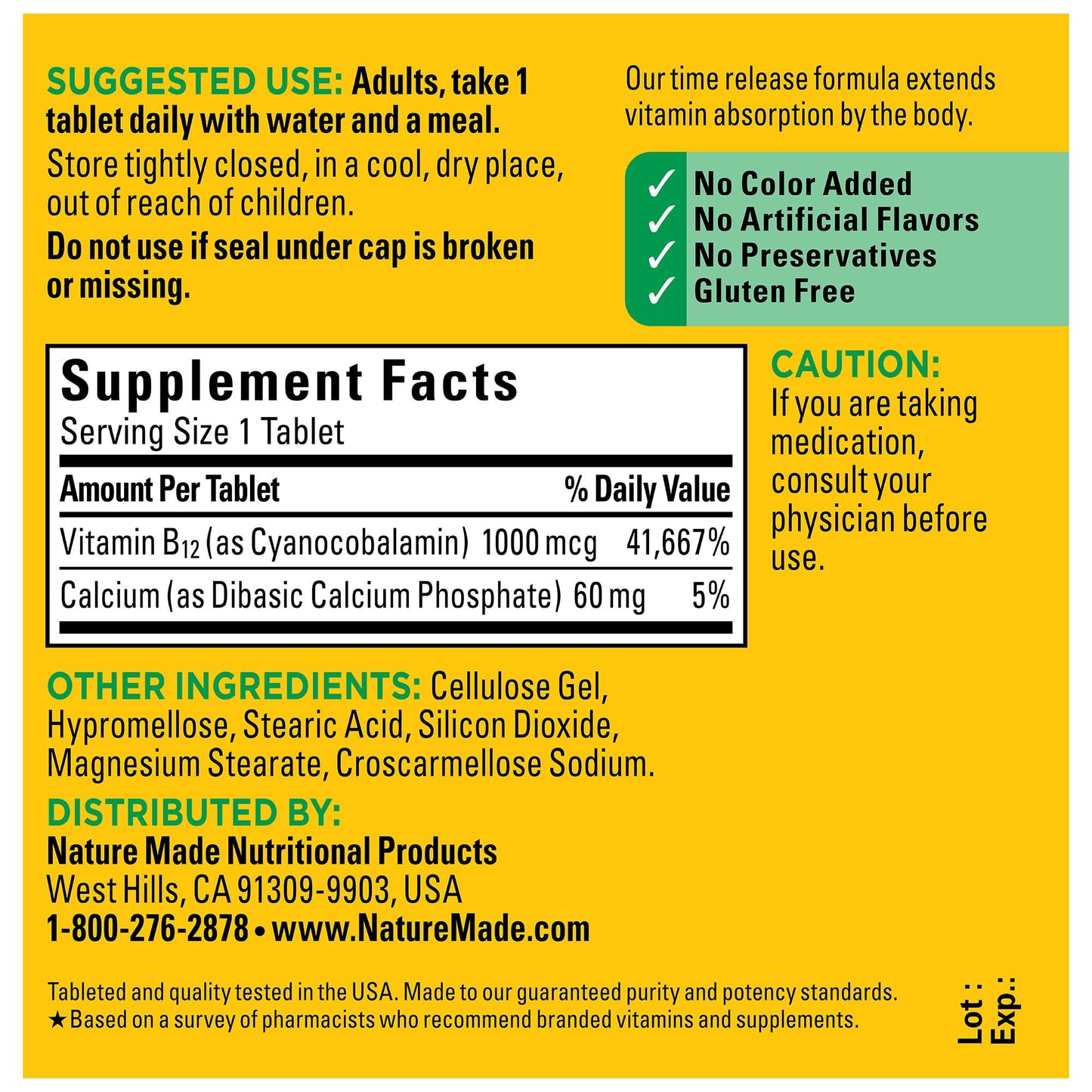 Nature Made Vitamin B12 1000 mcg Time Release Tablets – 75 Day Supply