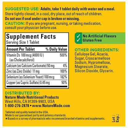Nature Made Super D Immune Complex – Vitamin D3, Selenium, Zinc, Copper | 70 Tablets