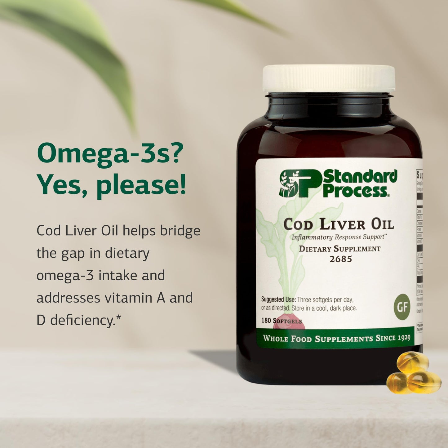 Standard Process Cod Liver Oil – Omega-3, Vitamins A & D for Skin, Eyes & Bone Health