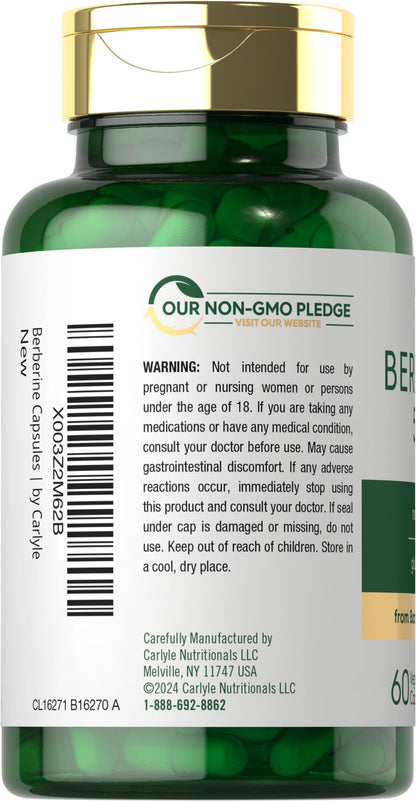 Carlyle Berberine HCL Supplement | 500,000mcg | 60 Capsules | Vegetarian, Non-GMO, Gluten Free