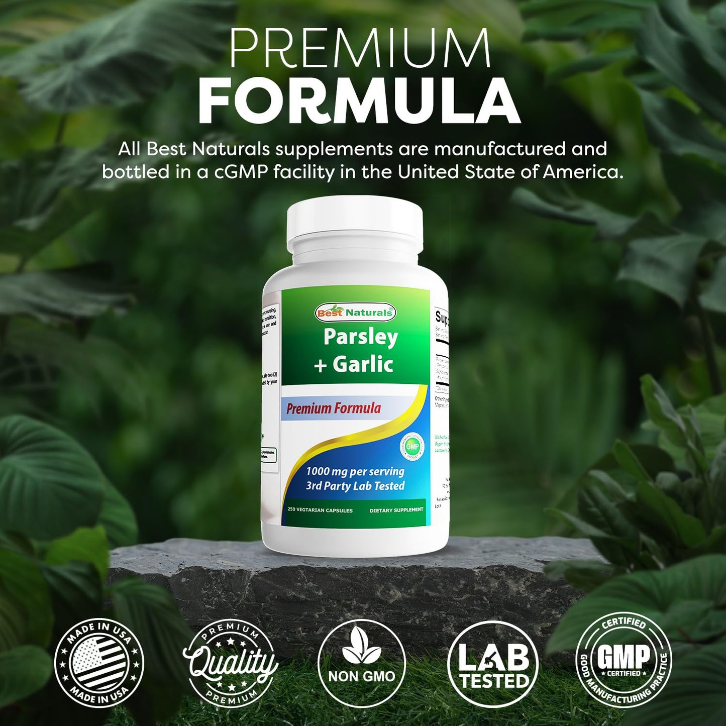 Best Naturals Parsley & Garlic 1000 mg – 250 Veg Capsules, Gluten Free, Non-GMO