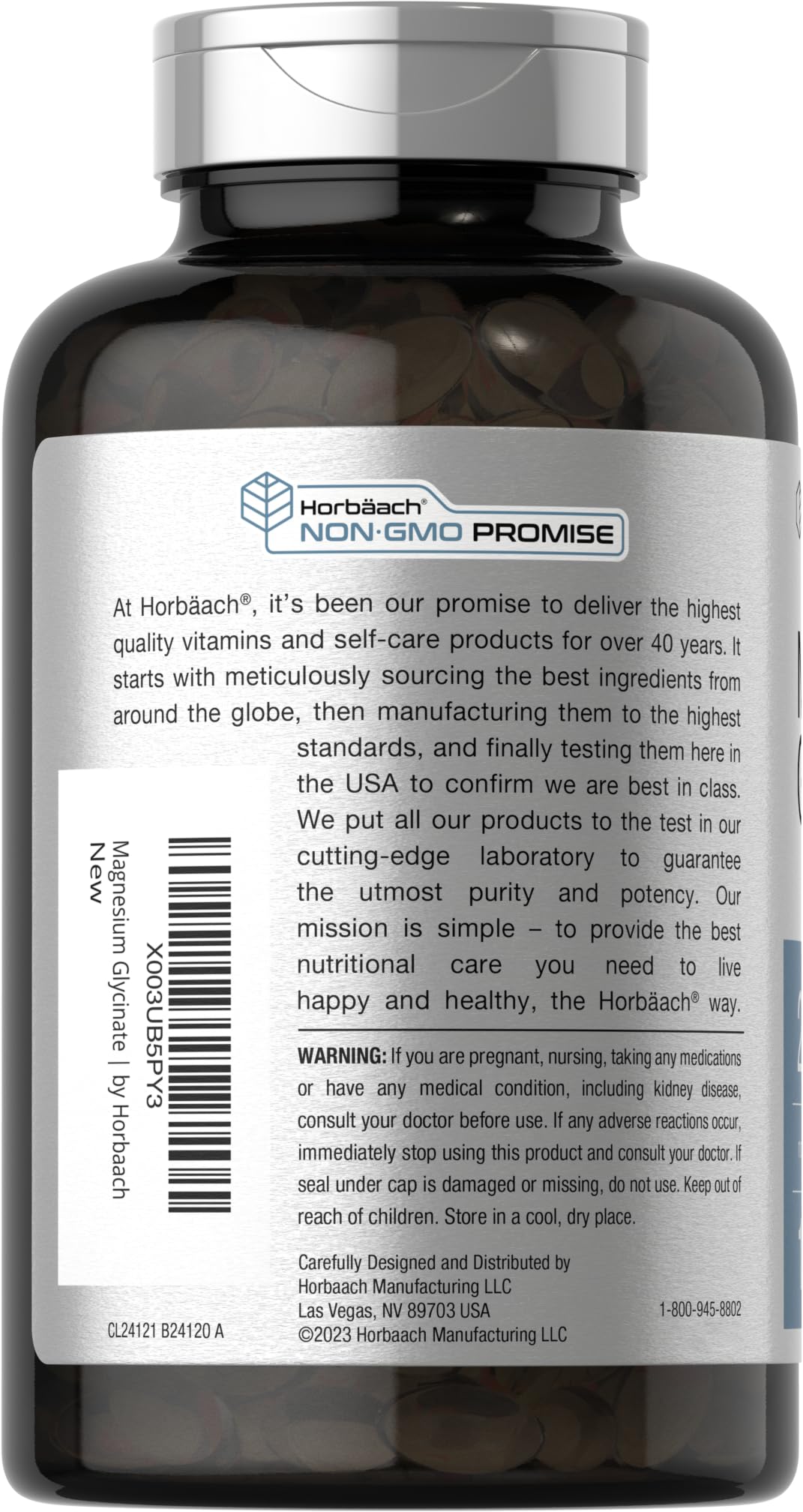 Horbäach Magnesium Glycinate | 250 mg | 120 Softgels | Non-GMO & Gluten Free