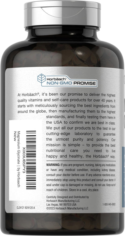Horbäach Magnesium Glycinate | 250 mg | 120 Softgels | Non-GMO & Gluten Free