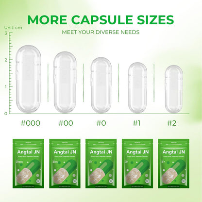 Angtai JN Vegan Capsule Size 00 – Empty Plant-Based Pill Caps Kit (100 Count) Gluten Free & Non-GMO
