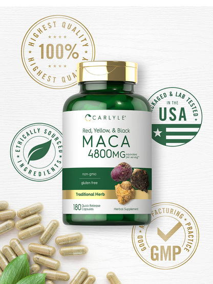 Carlyle Maca Root Capsules for Women & Men – 4800 mg High Potency, 180 Count