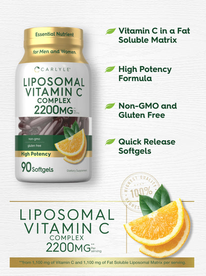 Carlyle Liposomal Vitamin C 2200mg – 90 Softgels | High Potency, Non-GMO, Gluten Free