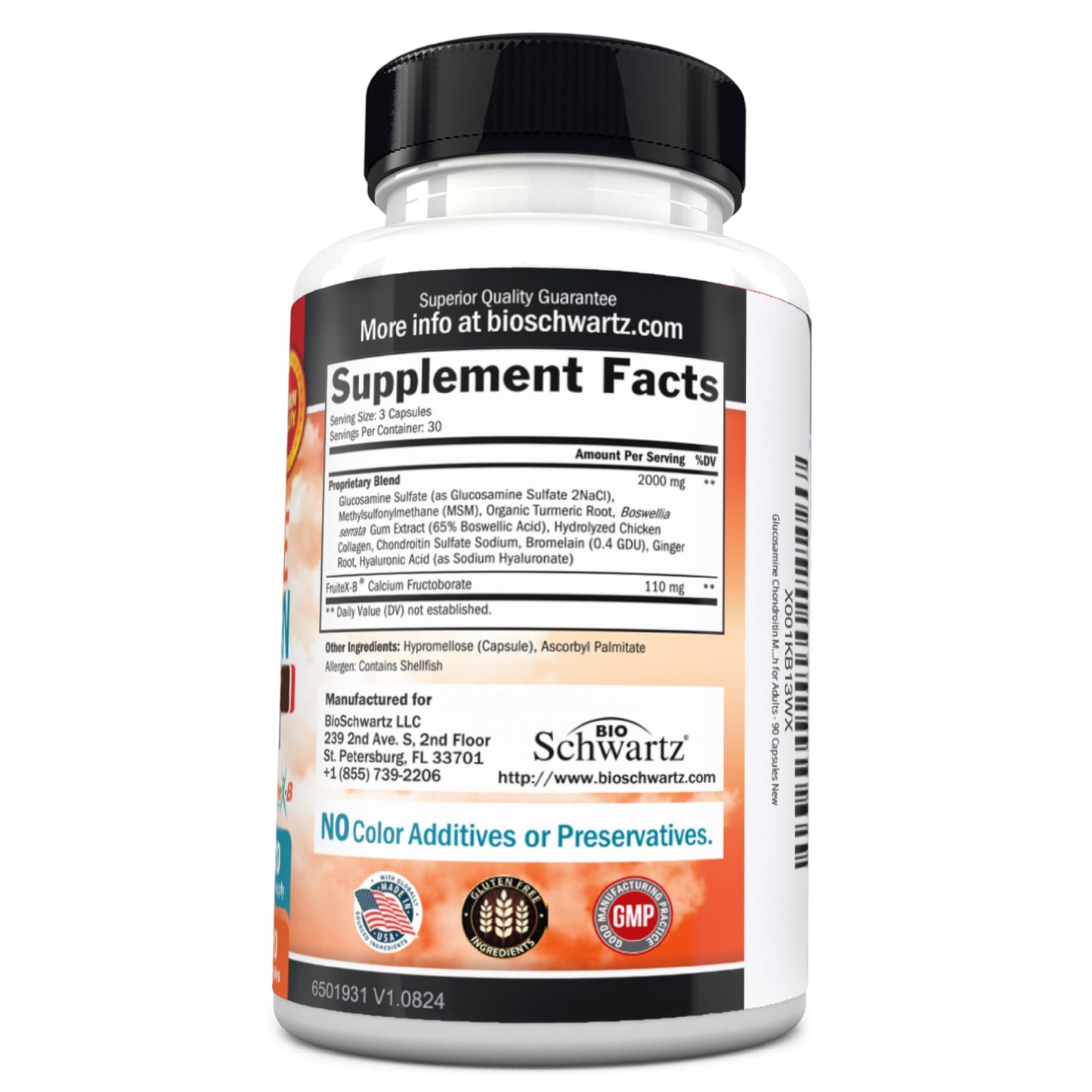 Glucosamine Chondroitin MSM Joint Support – Collagen, Turmeric, Hyaluronic Acid | Gluten Free, Non-GMO 90 Capsules