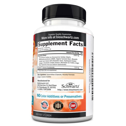 Glucosamine Chondroitin MSM Joint Support – Collagen, Turmeric, Hyaluronic Acid | Gluten Free, Non-GMO 90 Capsules