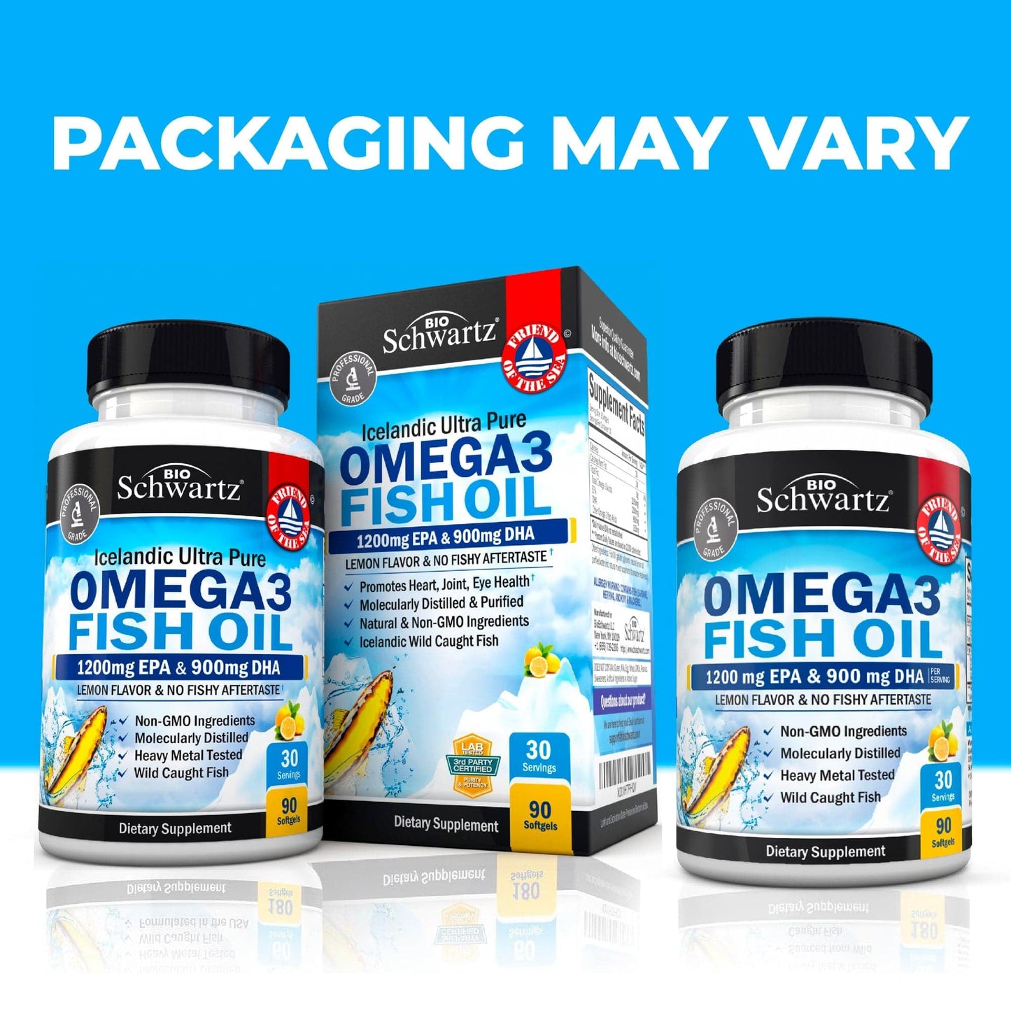 Triple Strength Omega-3 Fish Oil 2250mg EPA/DHA – Icelandic Burpless Lemon, 90 Softgels