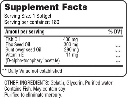 365 Health Omega 3-6-9 180 Softgels – from Fish, Flaxseed & Borage Oils – Non-GMO & Gluten Free (Pack of 2)