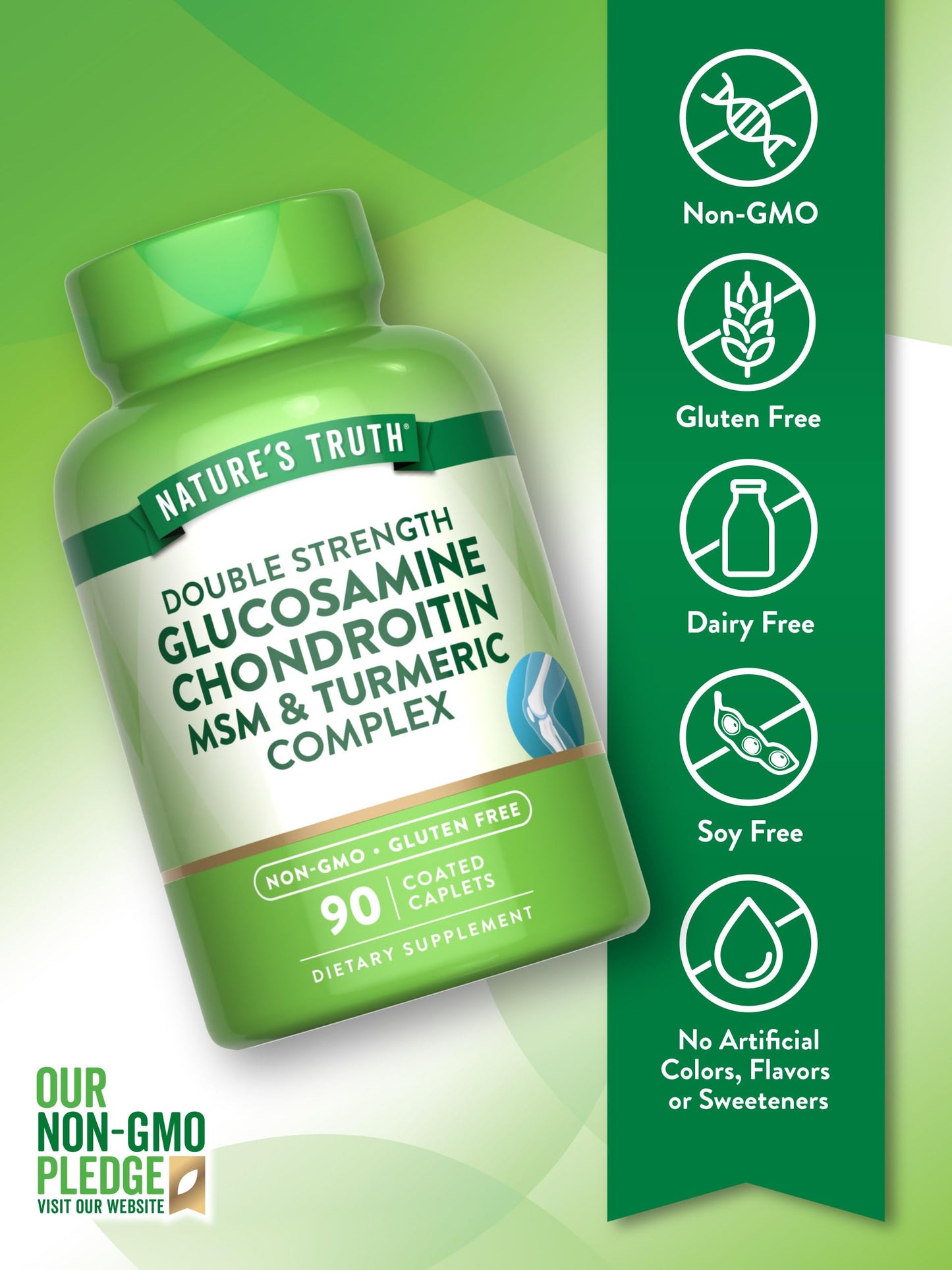 Nature's Truth Glucosamine Chondroitin MSM Complex - 90 Caplets | Gluten Free & Non-GMO