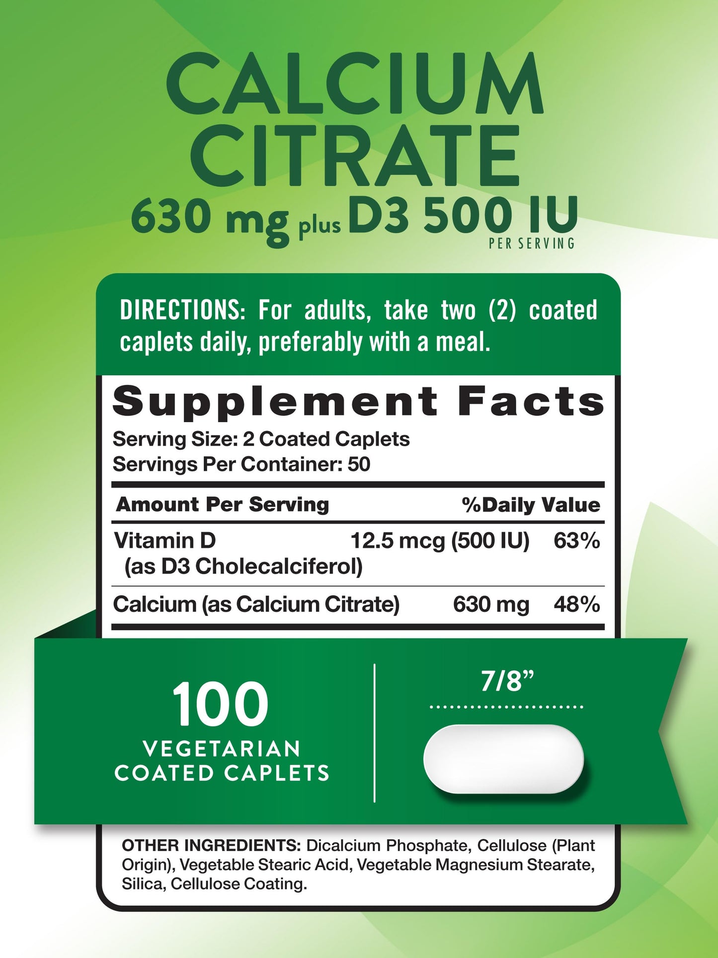 Nature's Truth Calcium Citrate with Vitamin D3 - 100 Caplets | Vegetarian, Non-GMO & Gluten Free