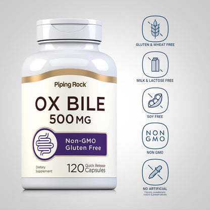 Piping Rock Ox Bile Supplement 500mg – 120 Capsules | Gluten Free & Non-GMO
