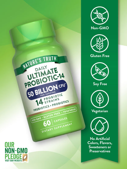 Nature's Truth Probiotic for Women and Men | 50 Billion CFU, 14 Strains, 60 Veg Capsules