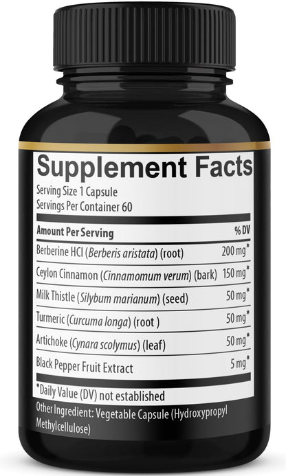Berberine with Ceylon Cinnamon, Turmeric, Milk Thistle – 120 Capsules, 4 Months