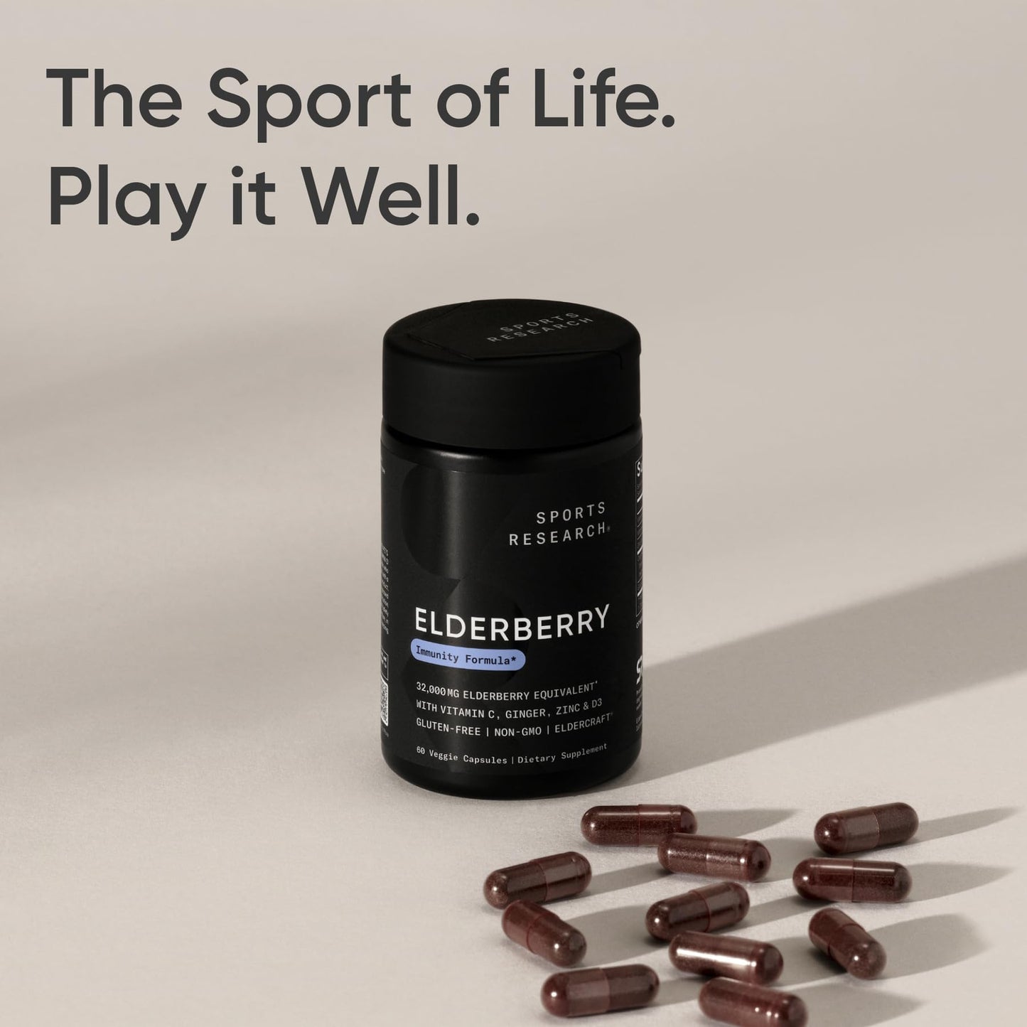 Sports Research Immune Support: Elderberry + Zinc, Vitamin D3 5000iu - Gluten Free