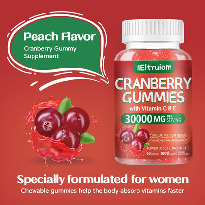 IIEltruiom Cranberry Gummies – Urinary Tract Health (Women & Men), 50x Concentrate, Hibiscus, 120 Counts