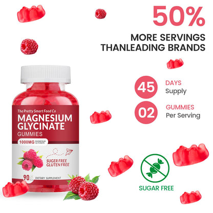 Magnesium Glycinate Gummies 1000mg – 90 Count | Calm Mood & Sleep Support (Raspberry)