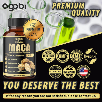 7in1 Premium Maca Root Capsules with Ashwagandha, Ginseng & More | 150 Caps (5 Months) – Natural Energy, Mood & Performance