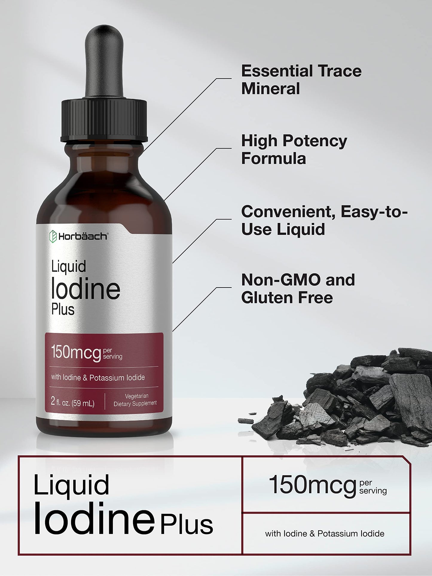 Horbäach Iodine Liquid Drops – 2 fl oz, 150 mcg, Vegetarian, Non-GMO, Gluten Free