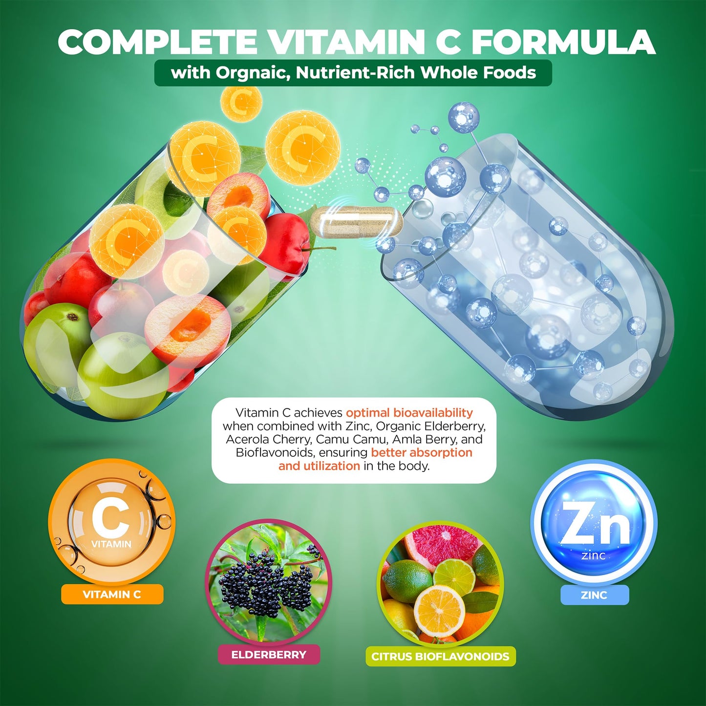 Liposomal Vitamin C with Zinc – 1500mg/Serving, 3 Month Supply, Gluten Free Non-GMO Veggie Caps