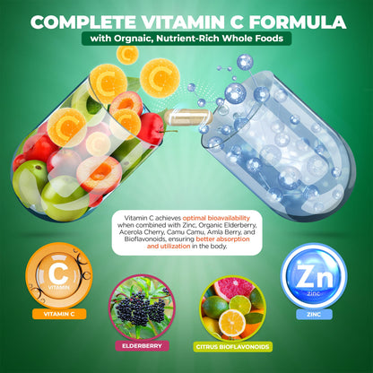 Liposomal Vitamin C with Zinc – 1500mg/Serving, 3 Month Supply, Gluten Free Non-GMO Veggie Caps