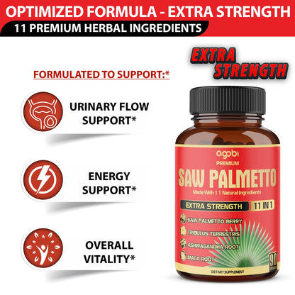 Premium Saw Palmetto Capsules with Ashwagandha, Turmeric & More | 90 Capsules (3-Month Supply)
