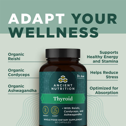 Ancient Nutrition Thyroid Support Capsules with Ashwagandha - Restful Sleep & Stress Support | Gluten Free, Paleo & Keto - 60 Count