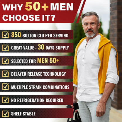 Probiotics for Men 50+ – 850B CFU & 1900mg Prebiotic | Gut Health
