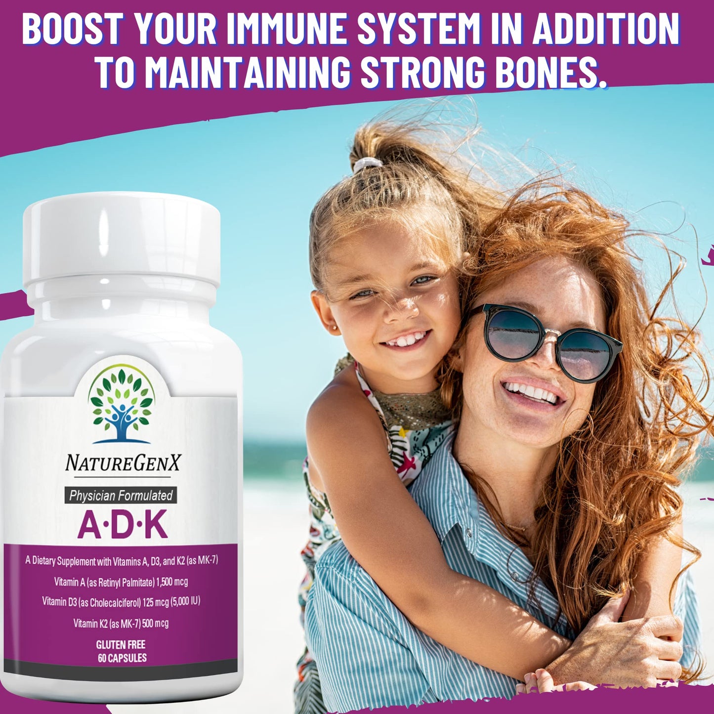 NatureGenX ADK Vitamin Supplement 5000 IU | Vitamin A, D3 & K2 for Bone Health