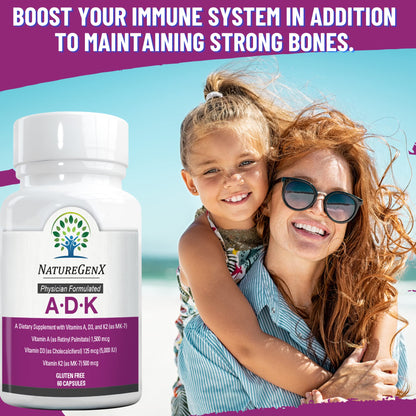 NatureGenX ADK Vitamin Supplement 5000 IU | Vitamin A, D3 & K2 for Bone Health