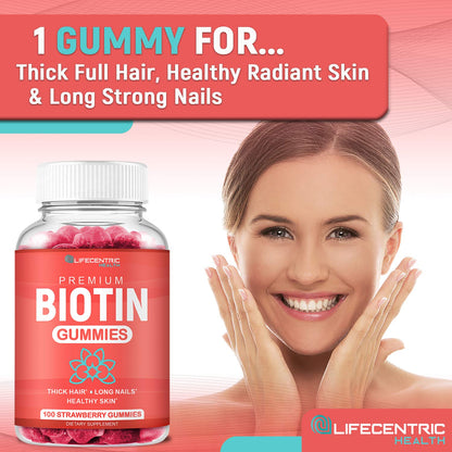 Biotin Gummies for Hair Growth - Max Strength 10000mcg | Vegan & Non-GMO
