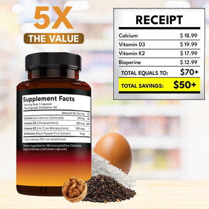 Vitamin D3 5000 IU + K2 MK-7 100 mcg - 2-in-1 Bone, Immune & Heart Support