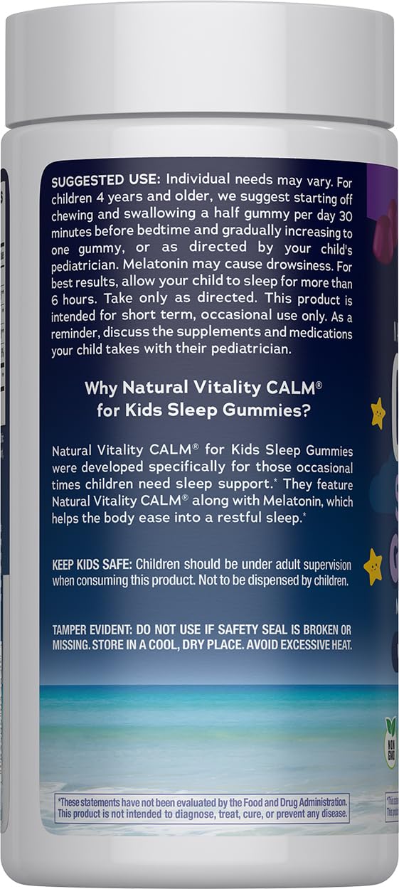 Natural Vitality CALM Kids Sleep Gummies – Magnesium Citrate, Melatonin, L-Theanine | Gluten Free & Vegan | 120 Gummies