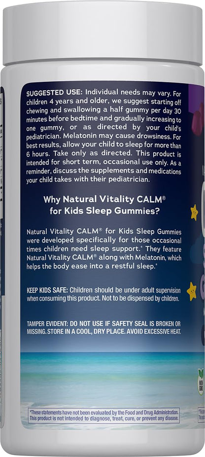 Natural Vitality CALM Kids Sleep Gummies – Magnesium Citrate, Melatonin, L-Theanine | Gluten Free & Vegan | 120 Gummies