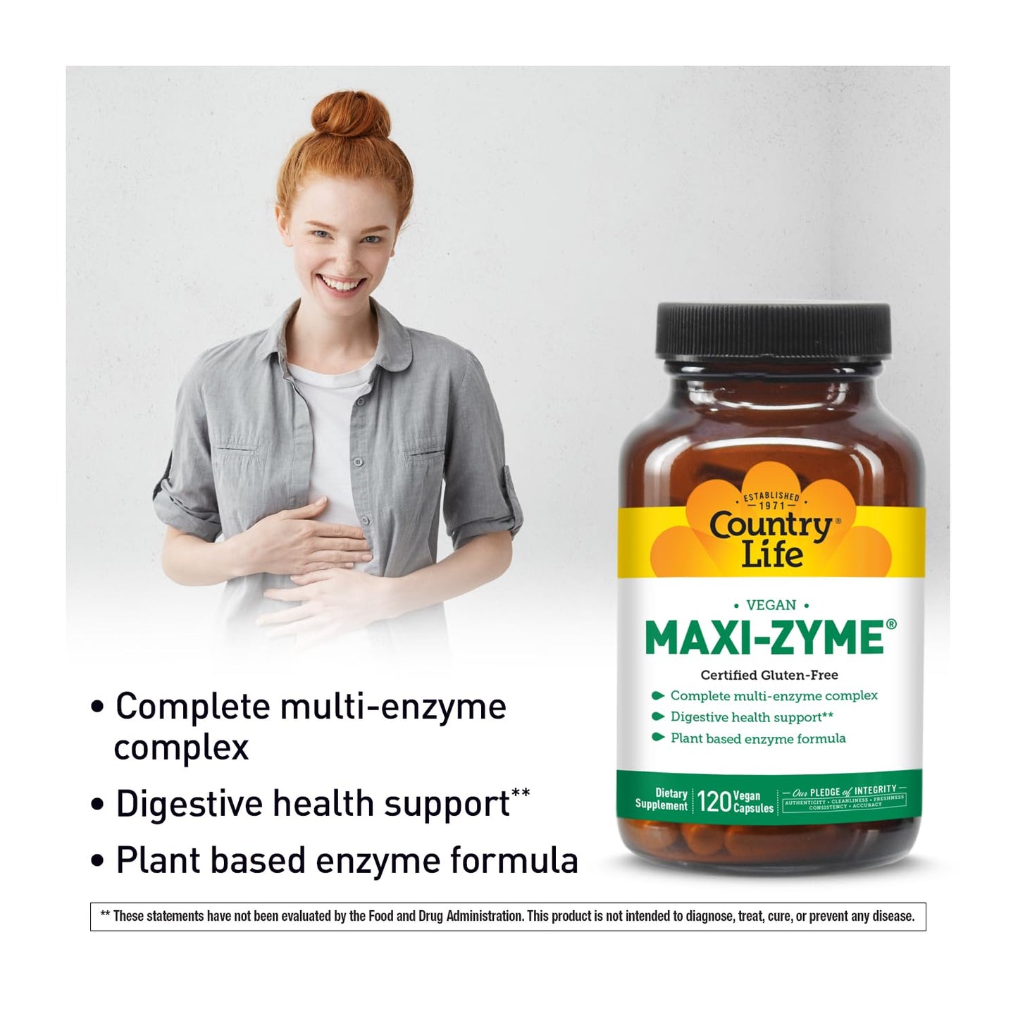 Country Life Maxi-Zyme Digestive Enzyme Complex - 120 Vegetarian Capsules