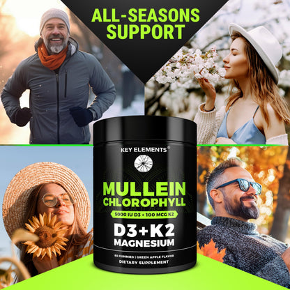 Mullein Gummies with Chlorophyll, D3, K2 & Magnesium – Lung, Immune & Bone Support