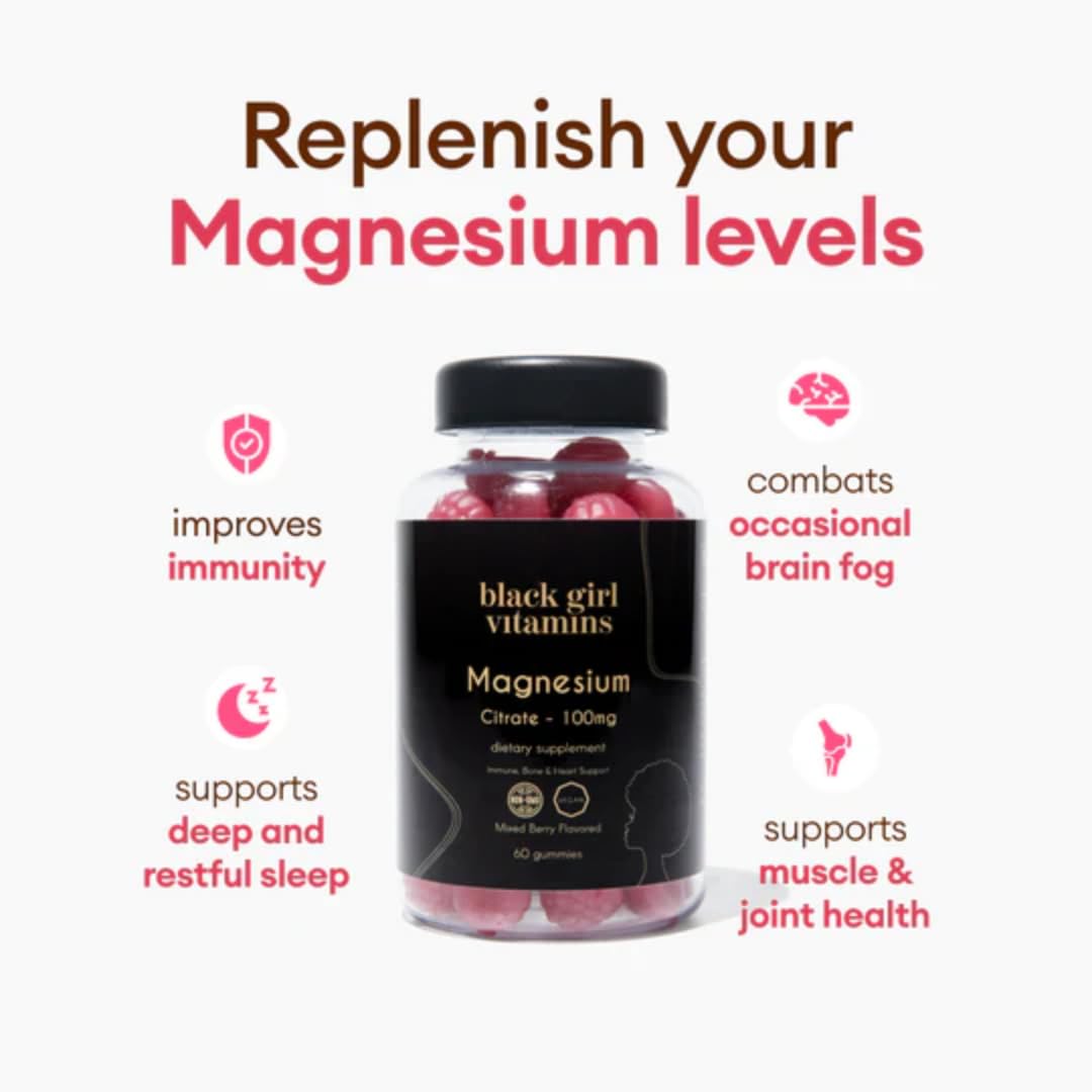 Black Girl Vitamins Magnesium Gummies - 100mg per Serving | Sleep, Immunity & Bone Support | Gluten-Free 60ct