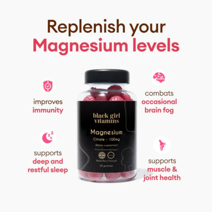 Black Girl Vitamins Magnesium Gummies - 100mg per Serving | Sleep, Immunity & Bone Support | Gluten-Free 60ct