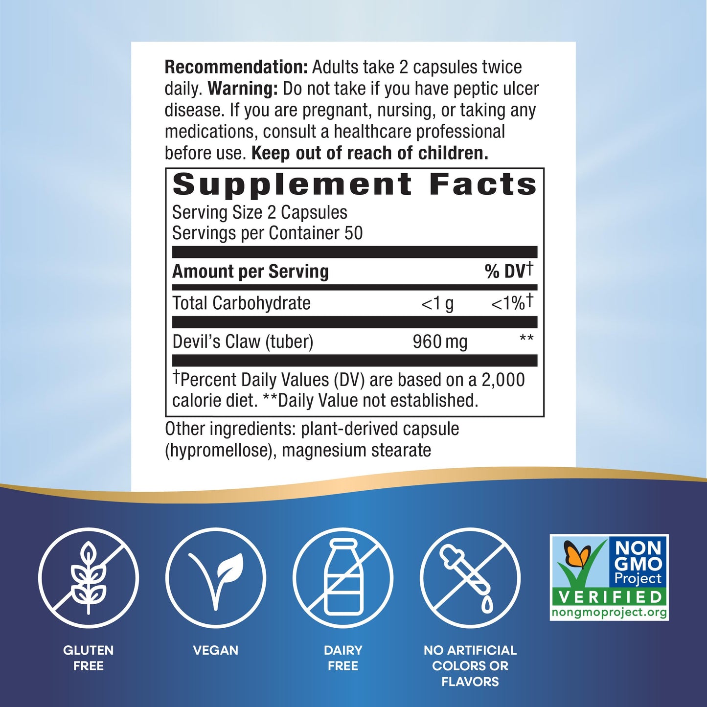 Nature's Way Devil's Claw Root - Traditional Joint Support, 960 mg/2-Capsule, Gluten Free, Vegan, Non-GMO - 100 Capsules