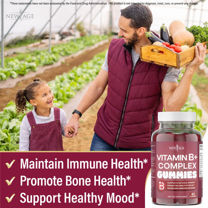 NEW AGE Vitamin B Complex Gummies – B3, B6, B12, Biotin, Folic Acid & Vitamin C | Gluten-Free, Vegan | Made in USA (120 Count Pack of 2)
