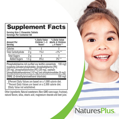 NaturesPlus Pedi-Active LECI-PS DMAE Complex – 120 Chewable Tablets (Mixed Berry) – Brain Health & Focus for Kids