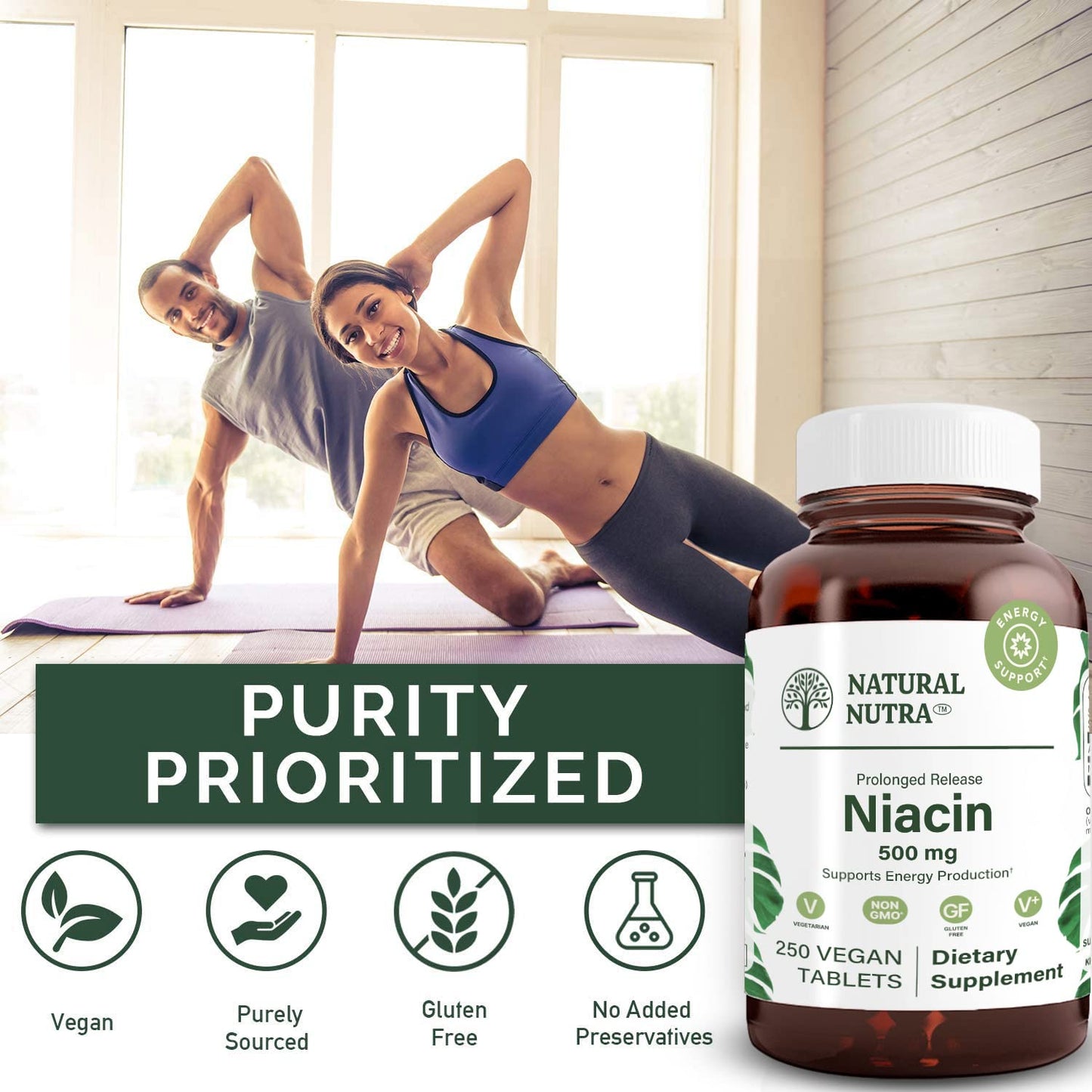 Natural Nutra Niacin 500mg Time-Release – Vitamin B3 for Heart Health, Skin & Cognition | 250 Vegan Tablets