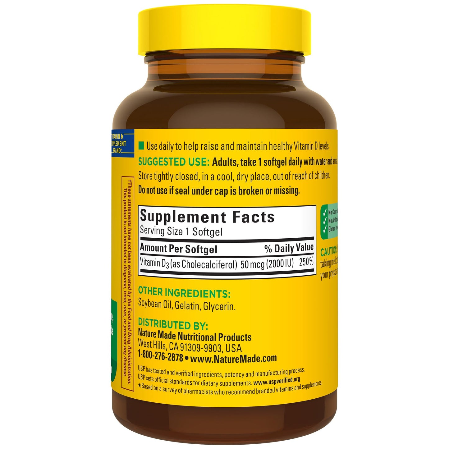 Nature Made Vitamin D3 2000 IU Softgels — Immune, Bone & Muscle Support | 250 Softgels